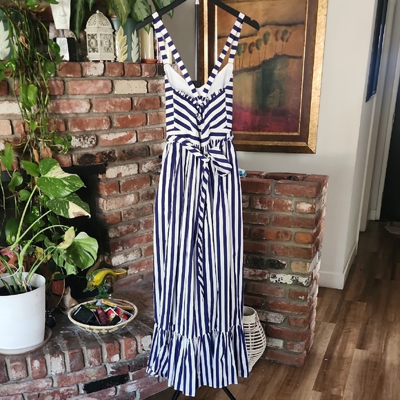J.Crew Striped Maxi Dress Navy White Coastal Summer Vacation - Picture 6 of 16